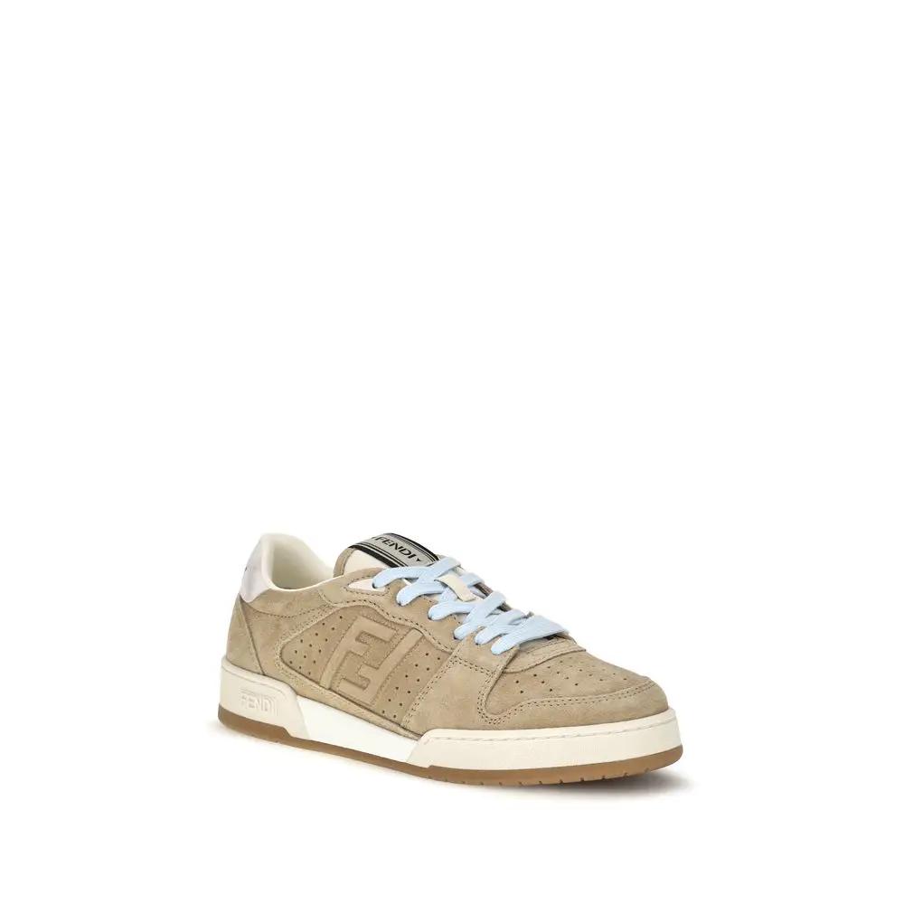 Fendi Sample Sale | Fendi Beige Suede Leather Sneakers - | Designer outlet