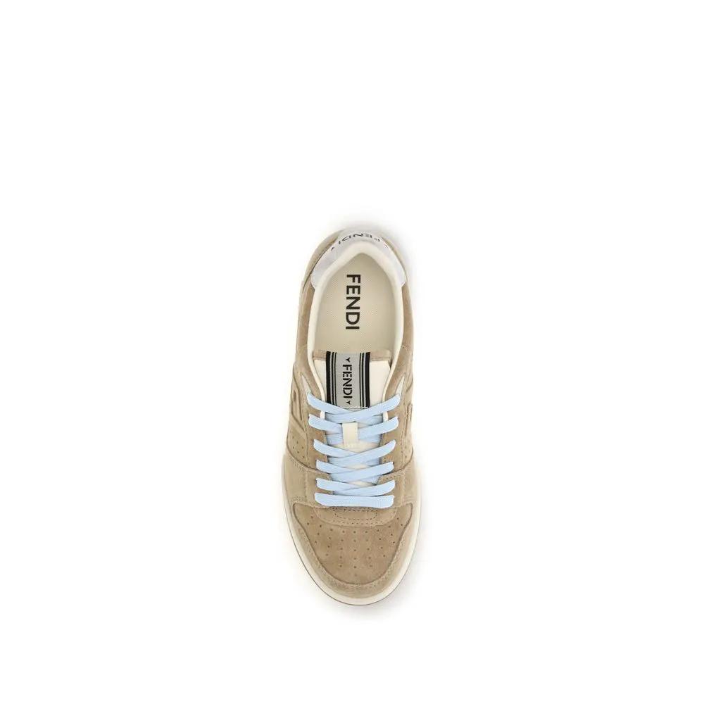 Fendi Sample Sale | Fendi Beige Suede Leather Sneakers - | Designer outlet