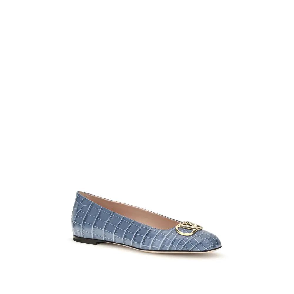 Valentino Garavani Sample Sale | Valentino Garavani Blue Calf Leather Bos Taurus Ballet Flats - | Designer outlet