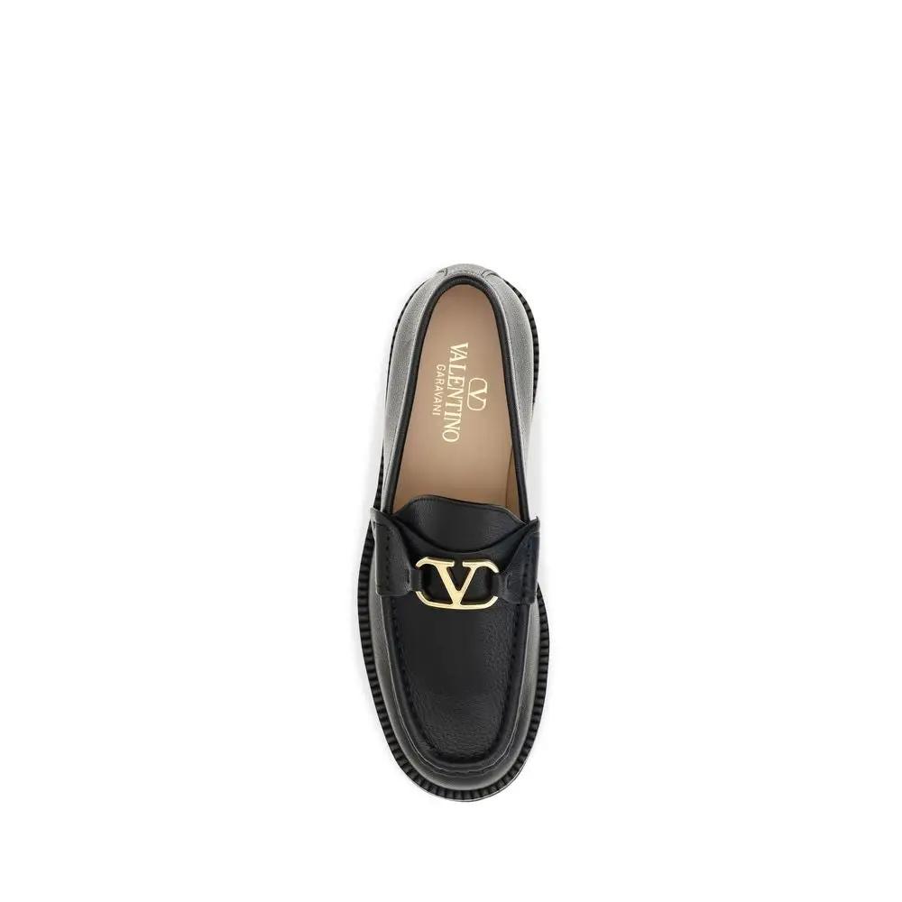 Valentino Garavani Sample Sale | Valentino Garavani Black Calf Leather Bos Taurus Platform Loafers - | Designer outlet