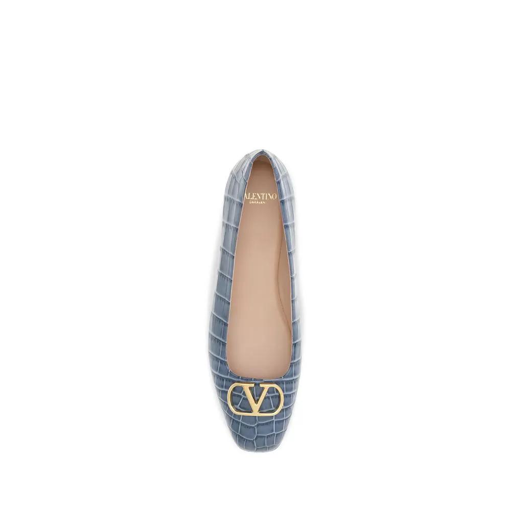 Valentino Garavani Sample Sale | Valentino Garavani Blue Calf Leather Bos Taurus Ballet Flats - | Designer outlet