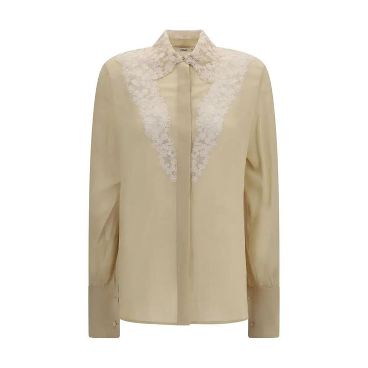 Fendi Sample Sale | Fendi Beige Silk Dress Shirt - | Designer outlet