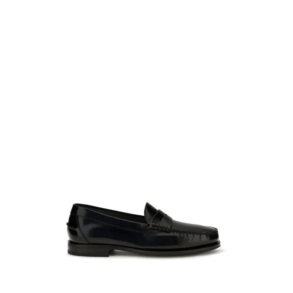 Santoni Sample Sale | Santoni Black Calf Leather Bos Taurus Slip-On Loafers - | Designer outlet