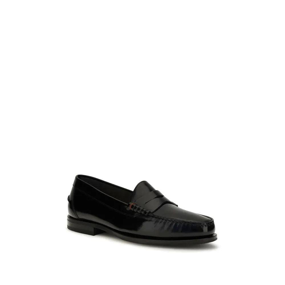 Santoni Sample Sale | Santoni Black Calf Leather Bos Taurus Slip-On Loafers - | Designer outlet