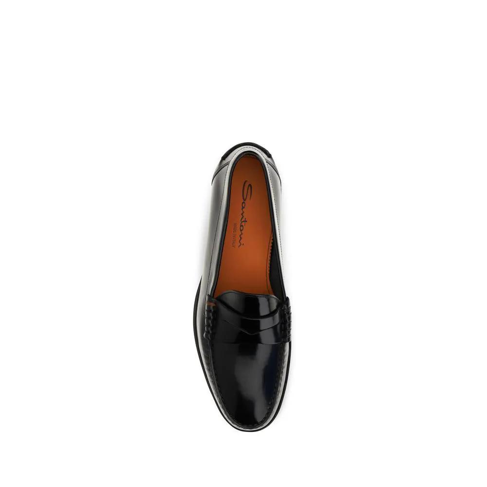 Santoni Sample Sale | Santoni Black Calf Leather Bos Taurus Slip-On Loafers - | Designer outlet
