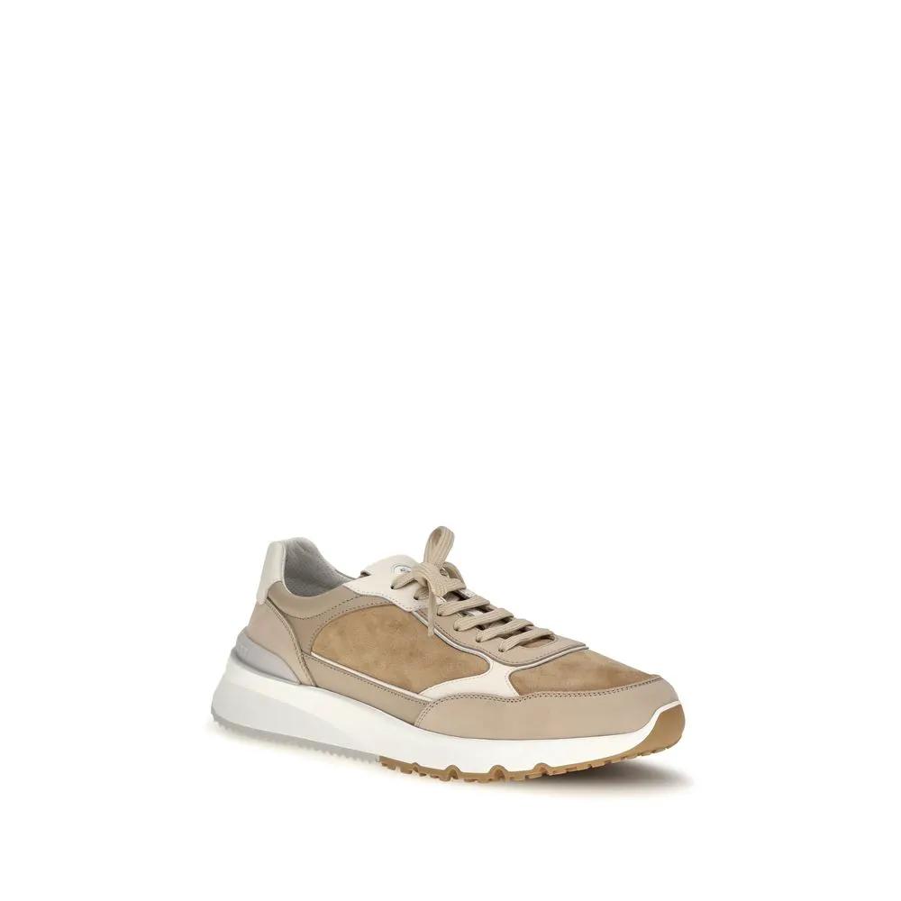 Brunello Cucinelli Sample Sale | Brunello Cucinelli Beige Calf Leather Bos Taurus Low Top Sneakers - | Designer outlet