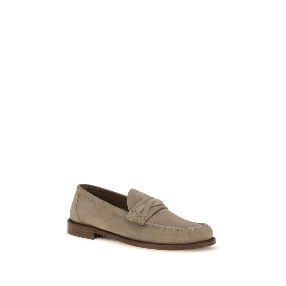 Brunello Cucinelli Sample Sale | Brunello Cucinelli Beige Suede Leather Slip-On Loafers - | Designer outlet