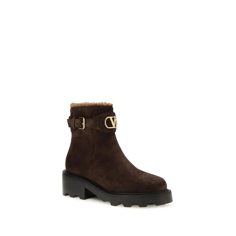 Valentino Garavani Sample Sale | Valentino Garavani Brown Calf Leather Bos Taurus Ankle Boots - | Designer outlet
