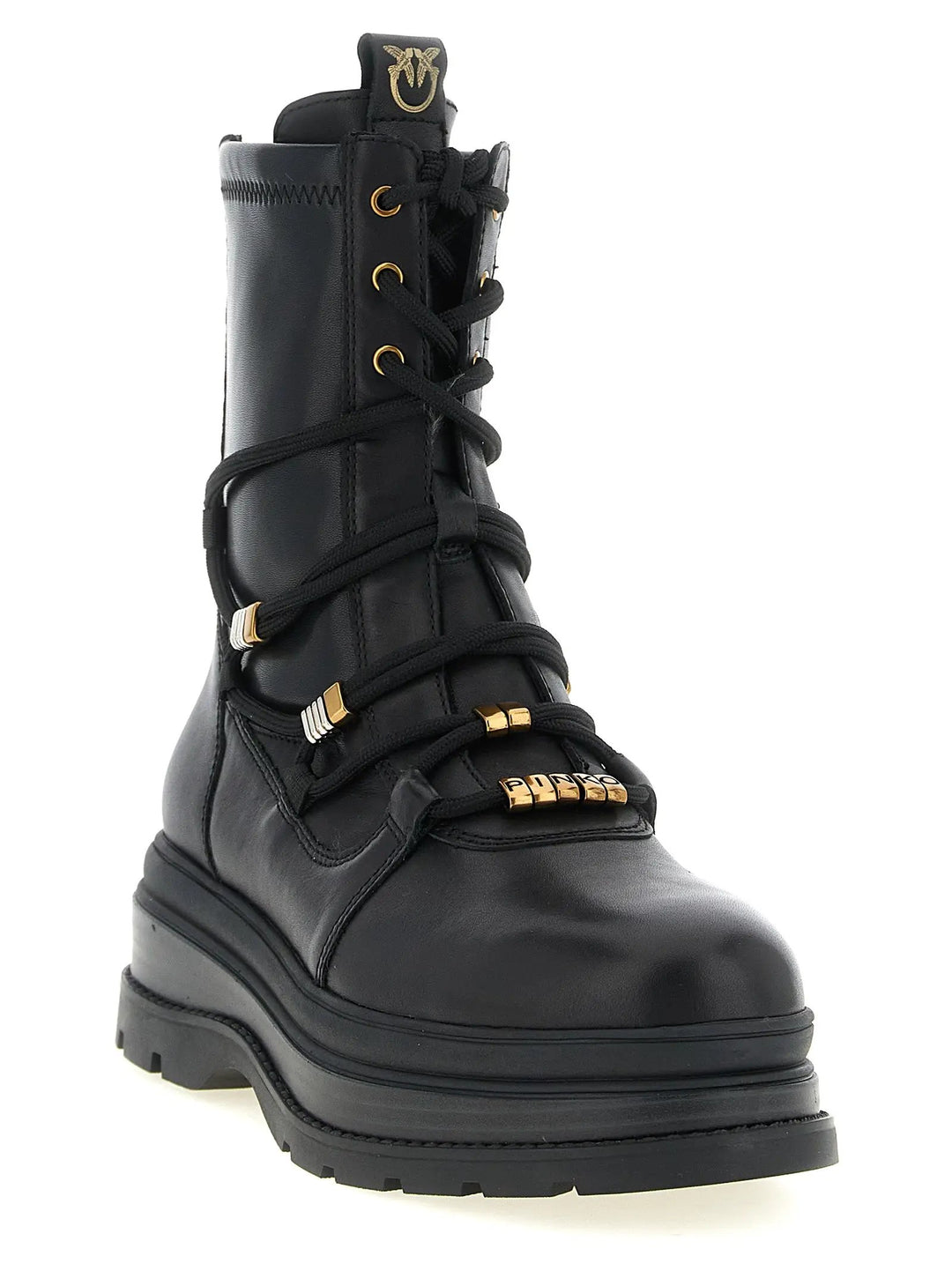PINKO Sample Sale | PINKO Black Cowhide Lace-Up Boots - | Designer outlet