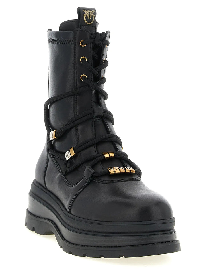 PINKO Sample Sale | PINKO Black Cowhide Lace-Up Boots - | Designer outlet