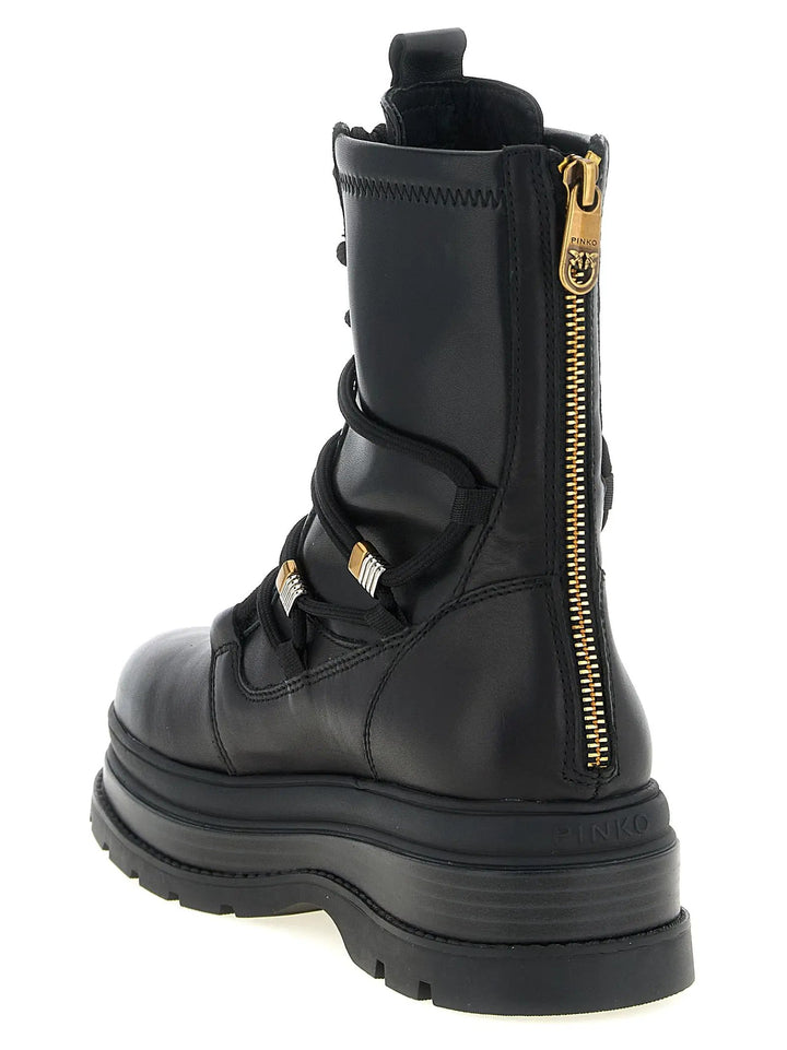 PINKO Sample Sale | PINKO Black Cowhide Lace-Up Boots - | Designer outlet