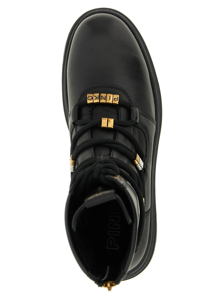 PINKO Sample Sale | PINKO Black Cowhide Lace-Up Boots - | Designer outlet