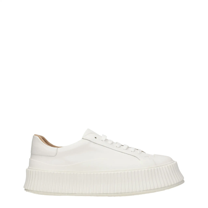 Jil Sander Sample Sale | Jil Sander White Leather Platform Sneakers - | Designer outlet
