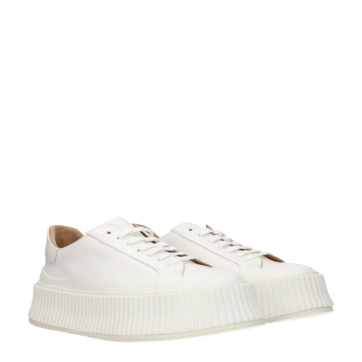 Jil Sander Sample Sale | Jil Sander White Leather Platform Sneakers - | Designer outlet