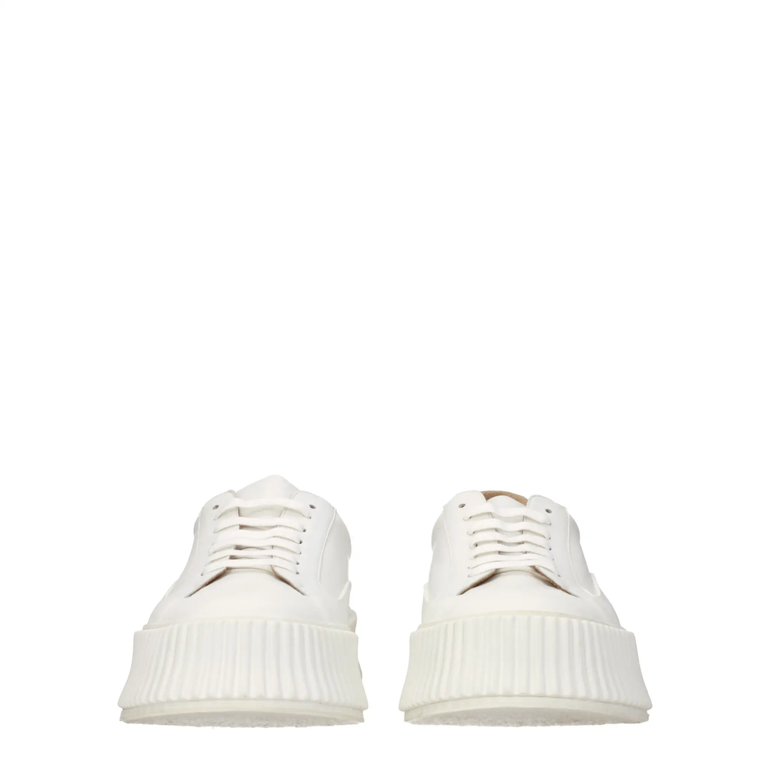 Jil Sander Sample Sale | Jil Sander White Leather Platform Sneakers - | Designer outlet