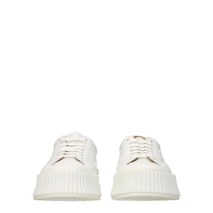 Jil Sander Sample Sale | Jil Sander White Leather Platform Sneakers - | Designer outlet