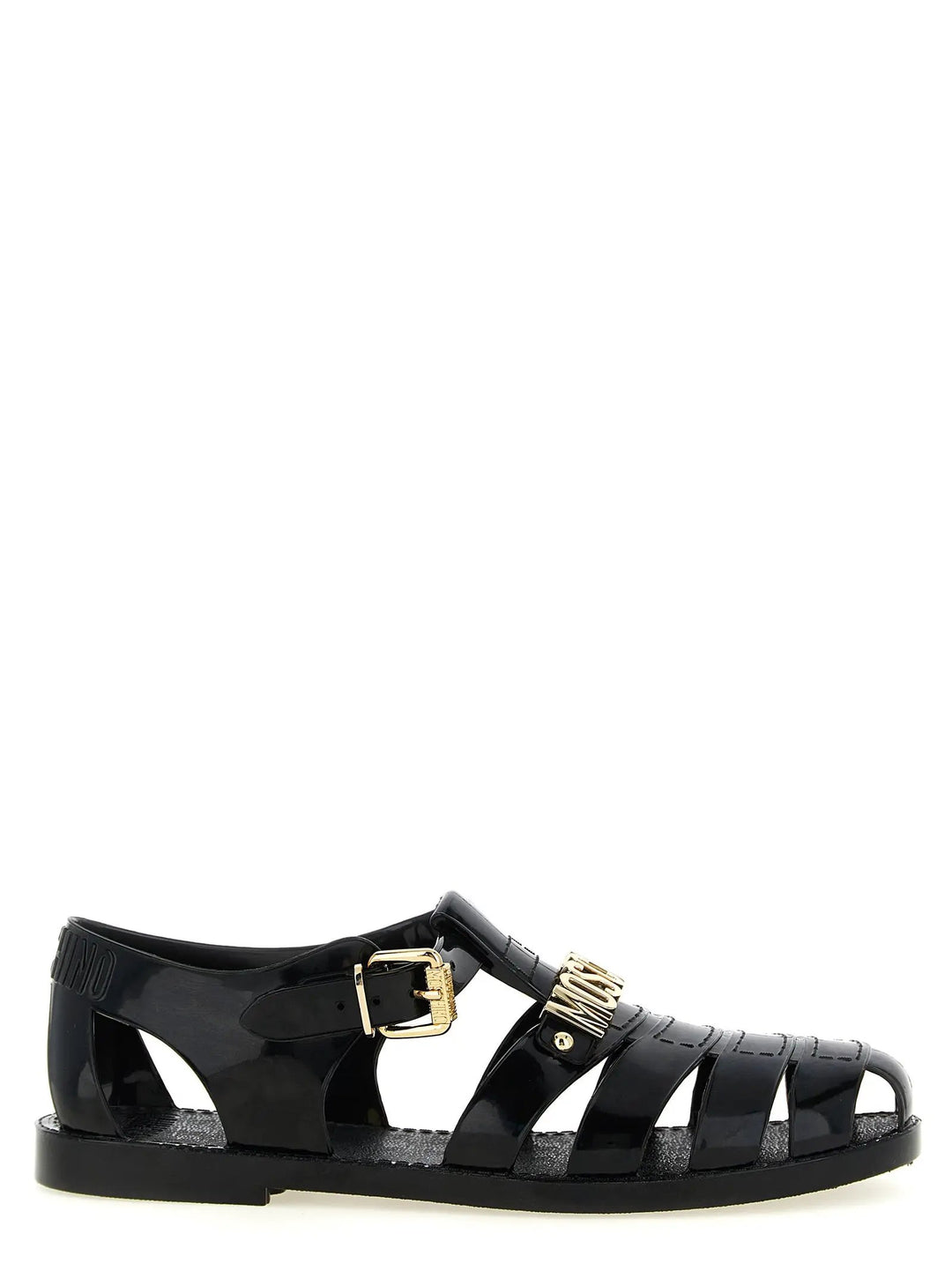 Moschino Sample Sale | Moschino Black Pvc Flat Sandals - | Designer outlet