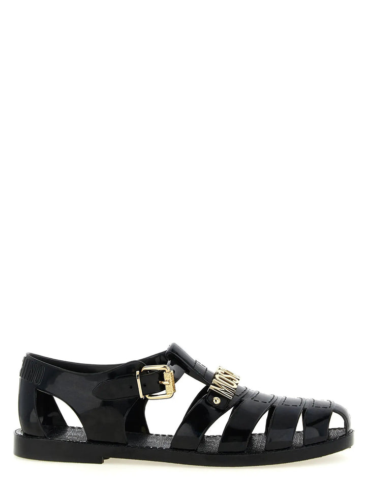 Moschino Sample Sale | Moschino Black Pvc Flat Sandals - | Designer outlet
