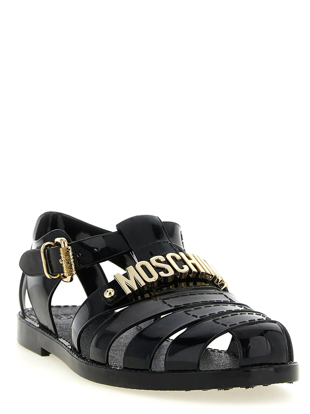 Moschino Sample Sale | Moschino Black Pvc Flat Sandals - | Designer outlet