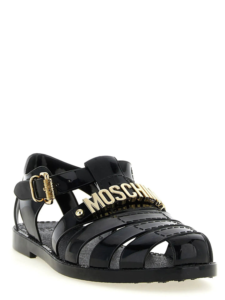Moschino Sample Sale | Moschino Black Pvc Flat Sandals - | Designer outlet