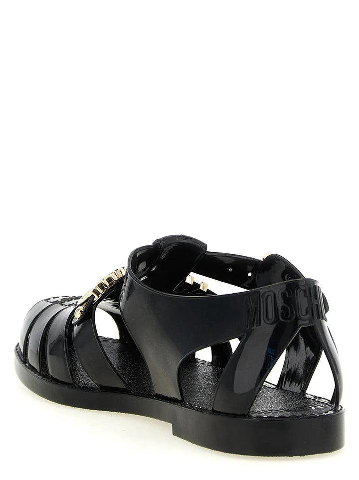 Moschino Sample Sale | Moschino Black Pvc Flat Sandals - | Designer outlet