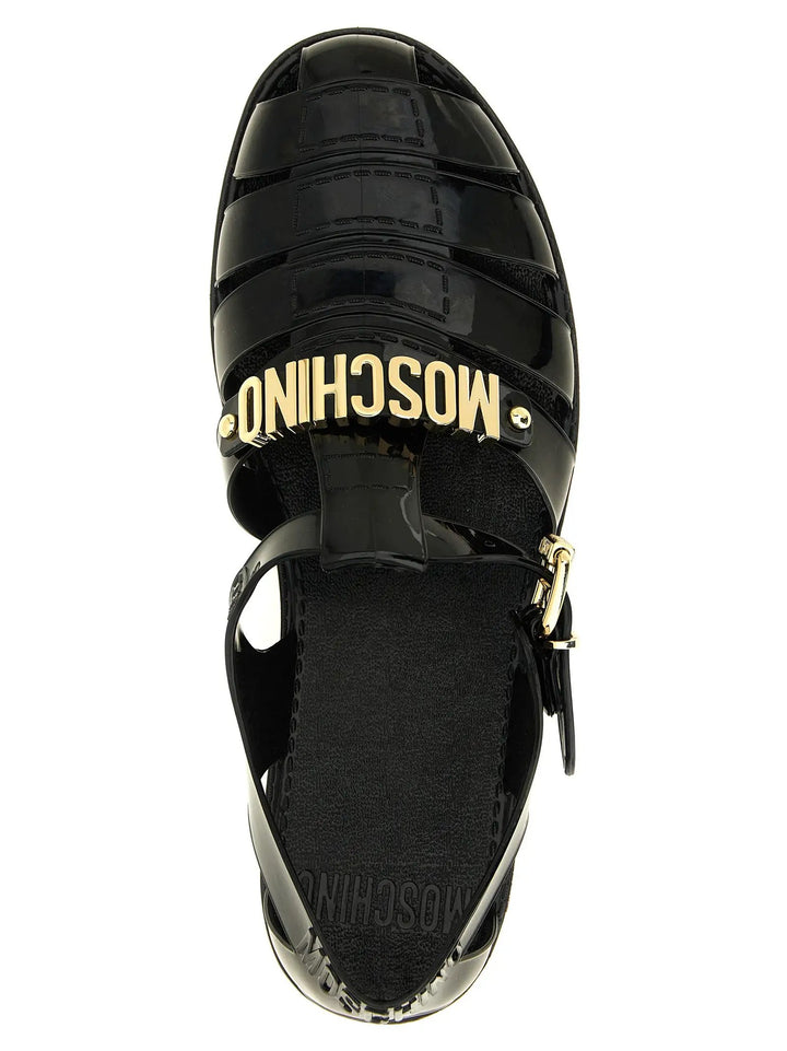 Moschino Sample Sale | Moschino Black Pvc Flat Sandals - | Designer outlet