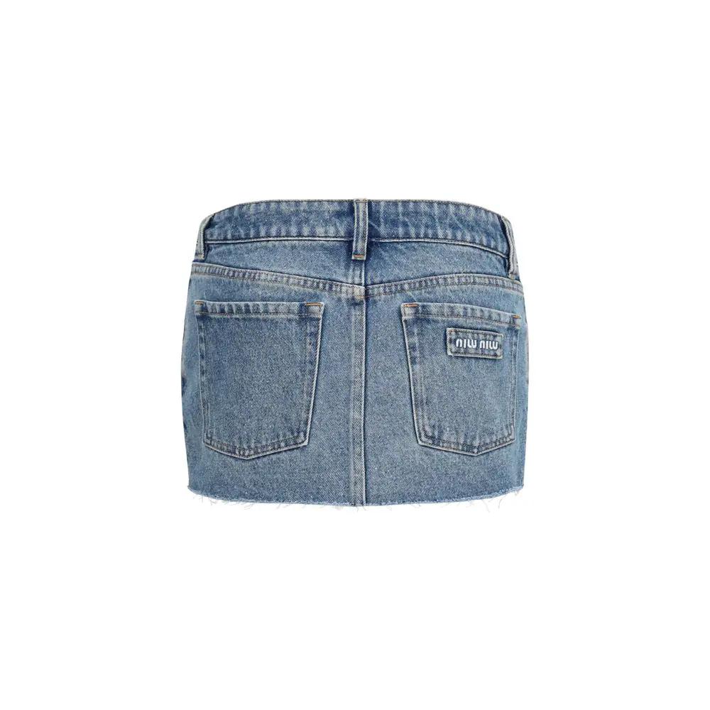 Miu Miu Sample Sale | Miu Miu Blue Cotton Mini Skirt - | Designer outlet