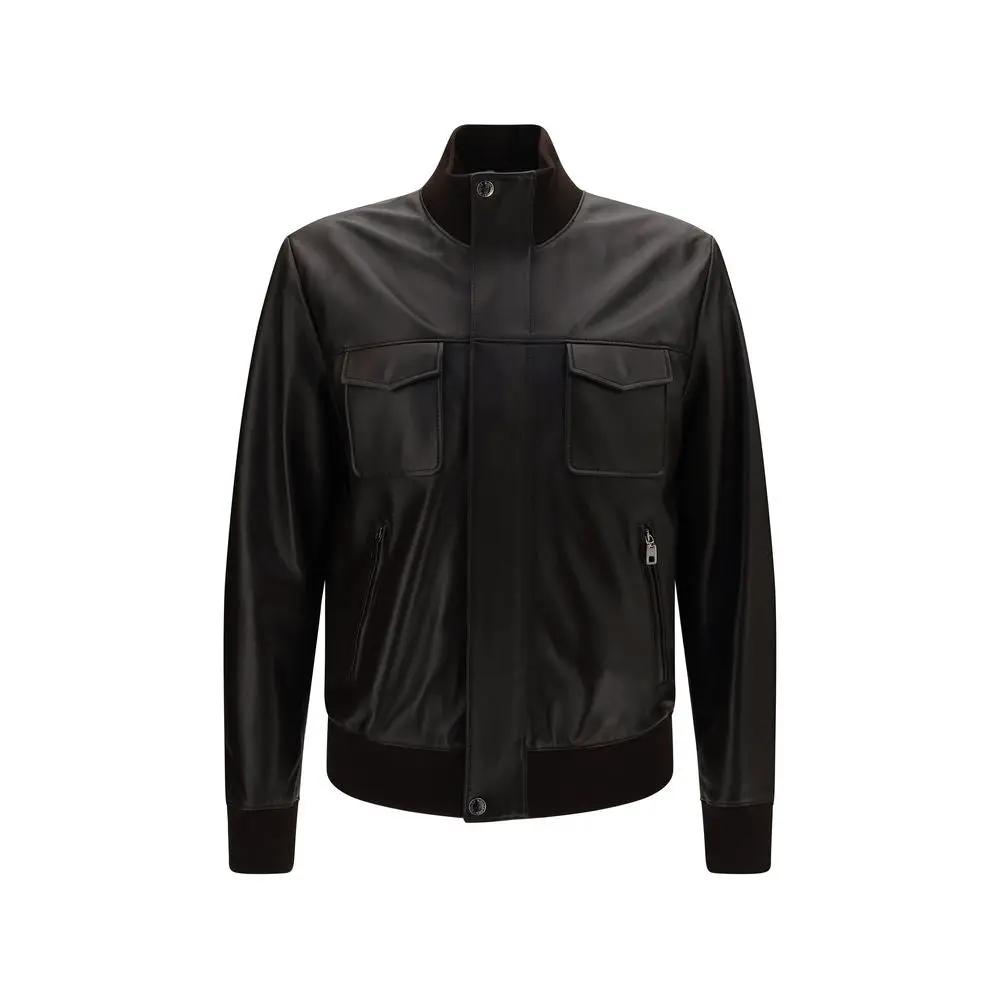 Dolce &amp; Gabbana Sample Sale | Dolce &amp; Gabbana Brown Lamb Ovis Aries Aries Leather Jacket - | Designer outlet