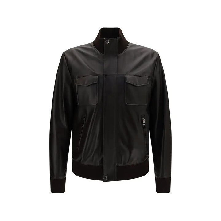 Dolce &amp; Gabbana Sample Sale | Dolce &amp; Gabbana Brown Lamb Ovis Aries Aries Leather Jacket - | Designer outlet