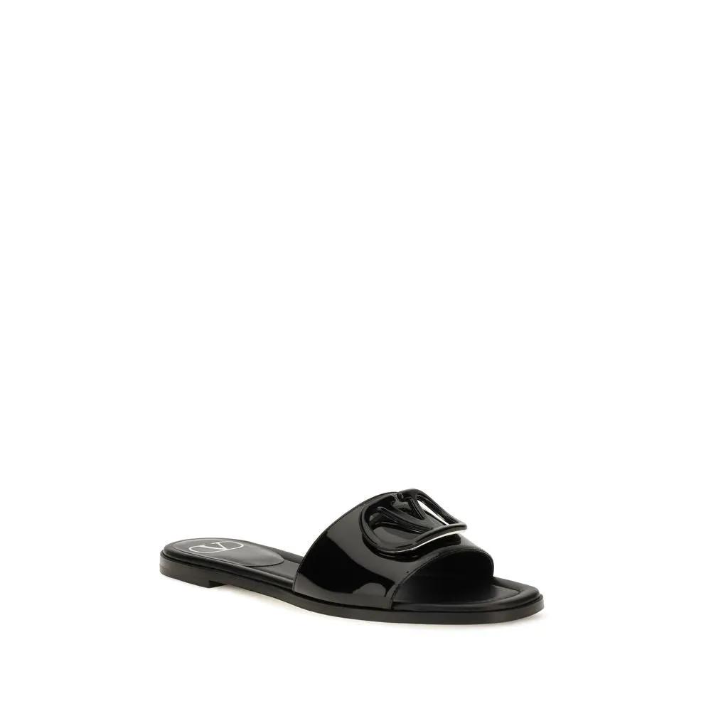 Valentino Garavani Sample Sale | Valentino Garavani Black Calf Leather Bos Taurus Flat Sandals - | Designer outlet