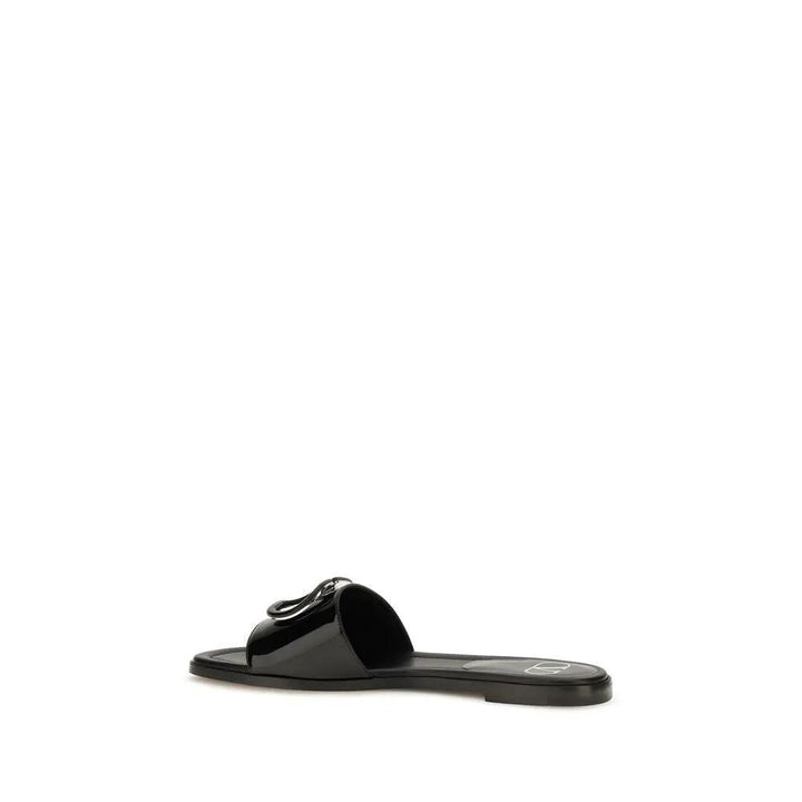 Valentino Garavani Sample Sale | Valentino Garavani Black Calf Leather Bos Taurus Flat Sandals - | Designer outlet