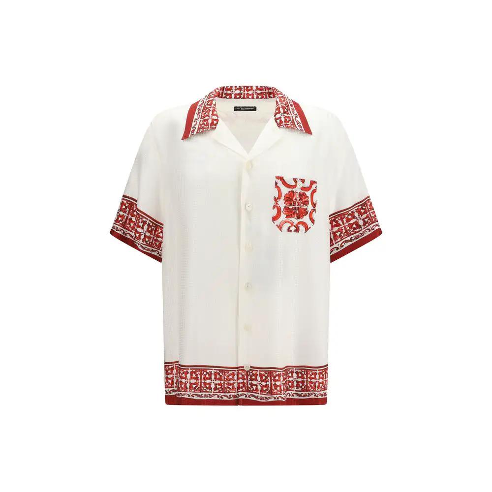 Dolce & Gabbana Sample Sale | Dolce & Gabbana White Silk Pattern Shirt - | Designer outlet