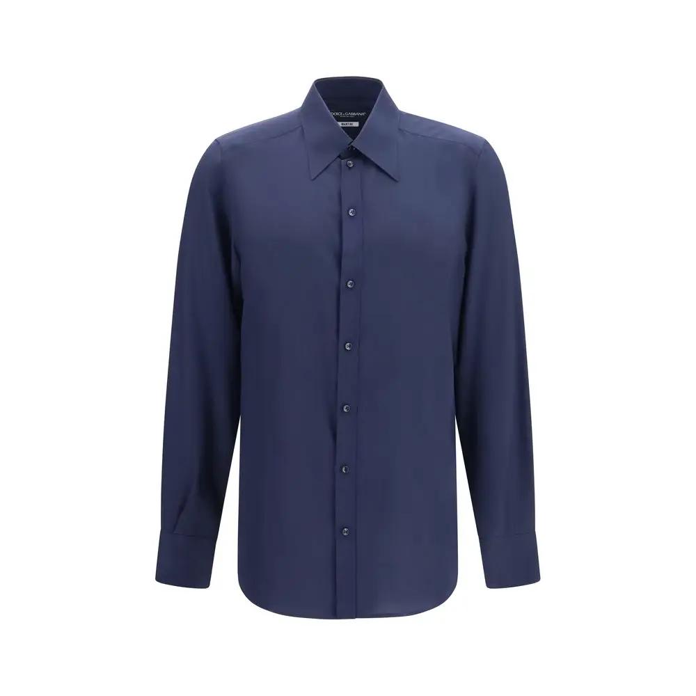 Dolce &amp; Gabbana Sample Sale | Dolce &amp; Gabbana Blue Silk Dress Shirt - | Designer outlet