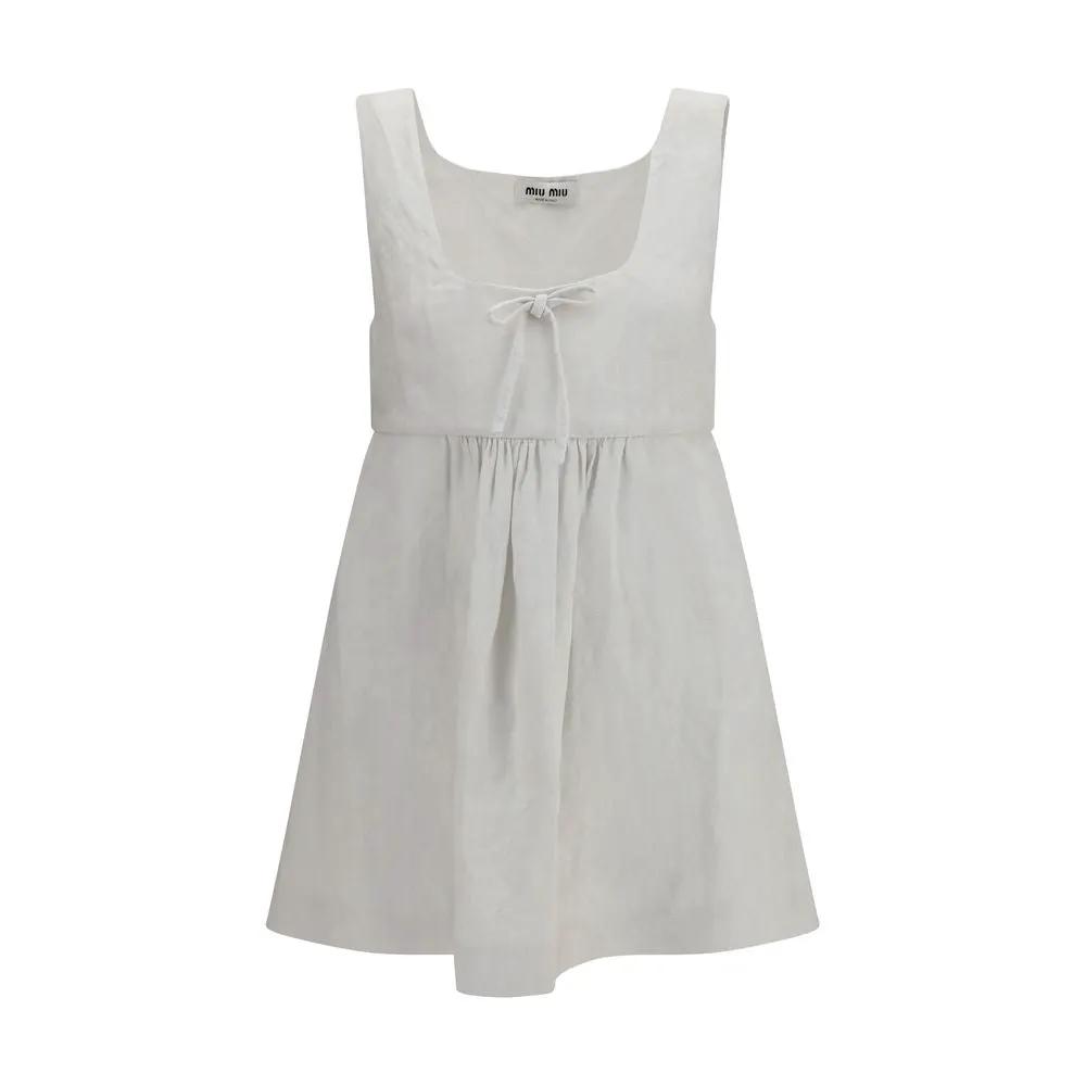 Miu Miu Sample Sale | Miu Miu White Linen Casual Dress - | Designer outlet