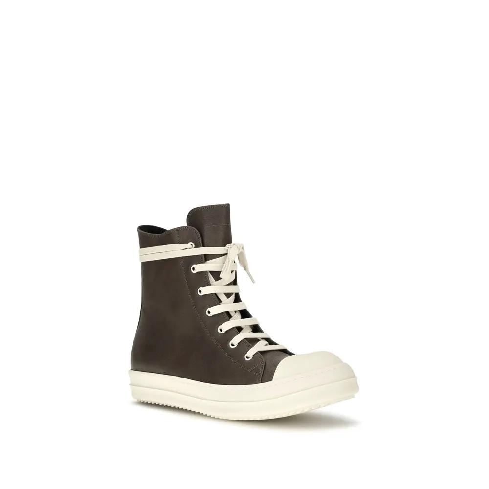 Rick Owens Sample Sale | Rick Owens Brown Calf Leather Bos Taurus High Top Sneakers - | Designer outlet
