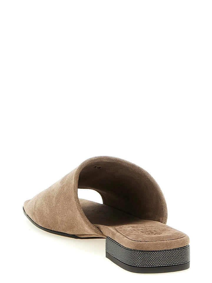 Brunello Cucinelli Sample Sale | Brunello Cucinelli Brown Calfskin Slides - | Designer outlet