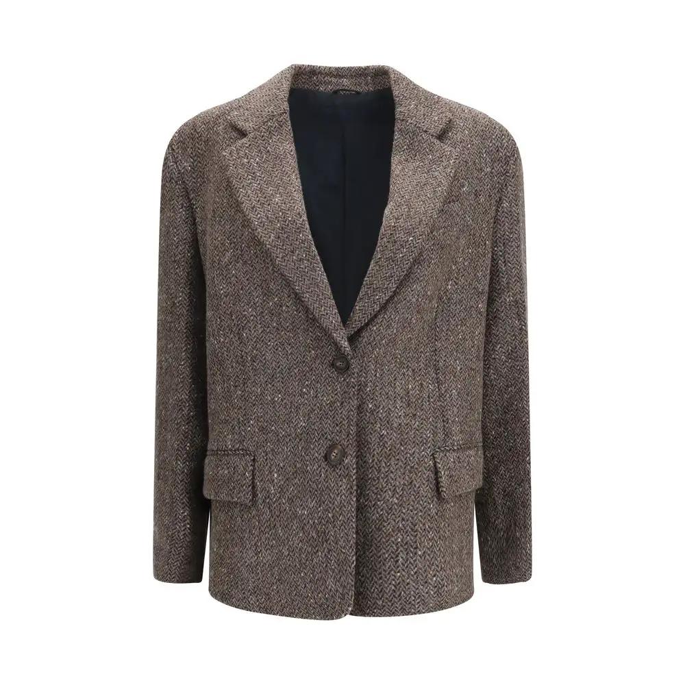 Brunello Cucinelli Sample Sale | Brunello Cucinelli Brown Wool Oves Aries Biker Jacket - | Designer outlet