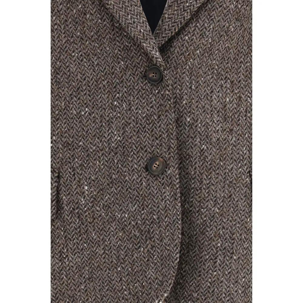 Brunello Cucinelli Sample Sale | Brunello Cucinelli Brown Wool Oves Aries Biker Jacket - | Designer outlet
