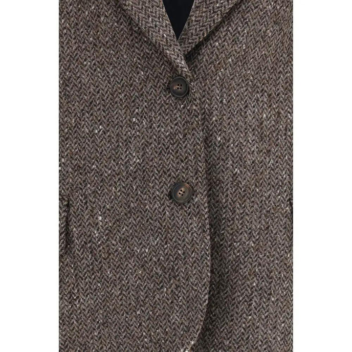 Brunello Cucinelli Sample Sale | Brunello Cucinelli Brown Wool Oves Aries Biker Jacket - | Designer outlet