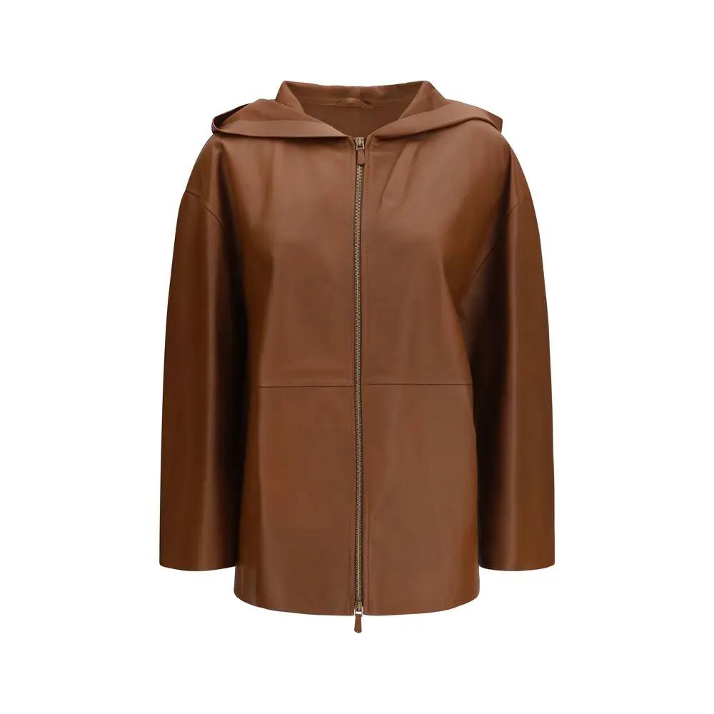 Max Mara Sample Sale | Max Mara Brown Lamb Ovis Aries Leather Jacket - | Designer outlet