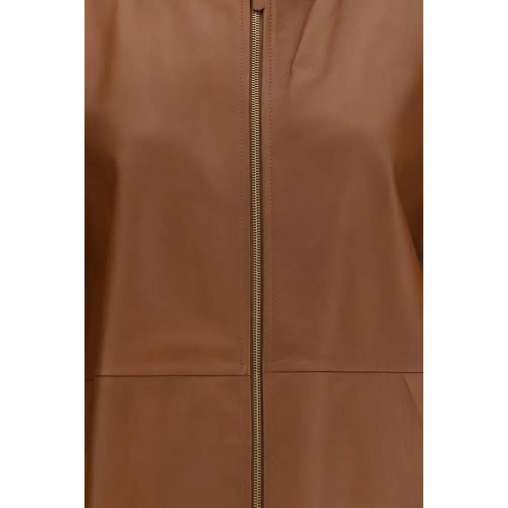 Max Mara Sample Sale | Max Mara Brown Lamb Ovis Aries Leather Jacket - | Designer outlet