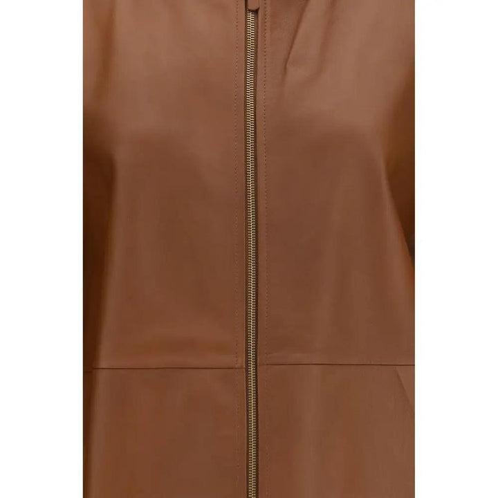 Max Mara Sample Sale | Max Mara Brown Lamb Ovis Aries Leather Jacket - | Designer outlet
