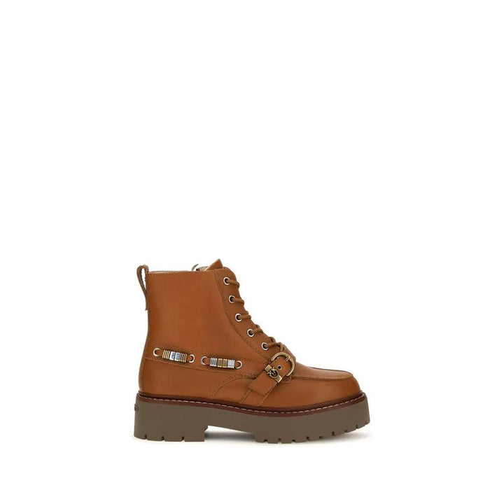 PINKO Sample Sale | PINKO Brown Calf Leather Bos Taurus Lace-Up Boots - | Designer outlet