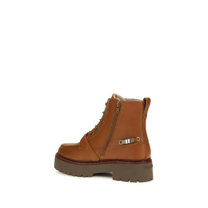 PINKO Sample Sale | PINKO Brown Calf Leather Bos Taurus Lace-Up Boots - | Designer outlet