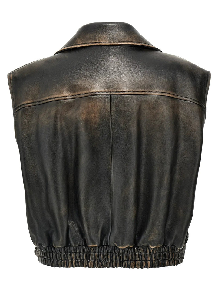 Miu Miu Sample Sale | Miu Miu Brown Lamb Leather Sleeveless Jacket - | Designer outlet