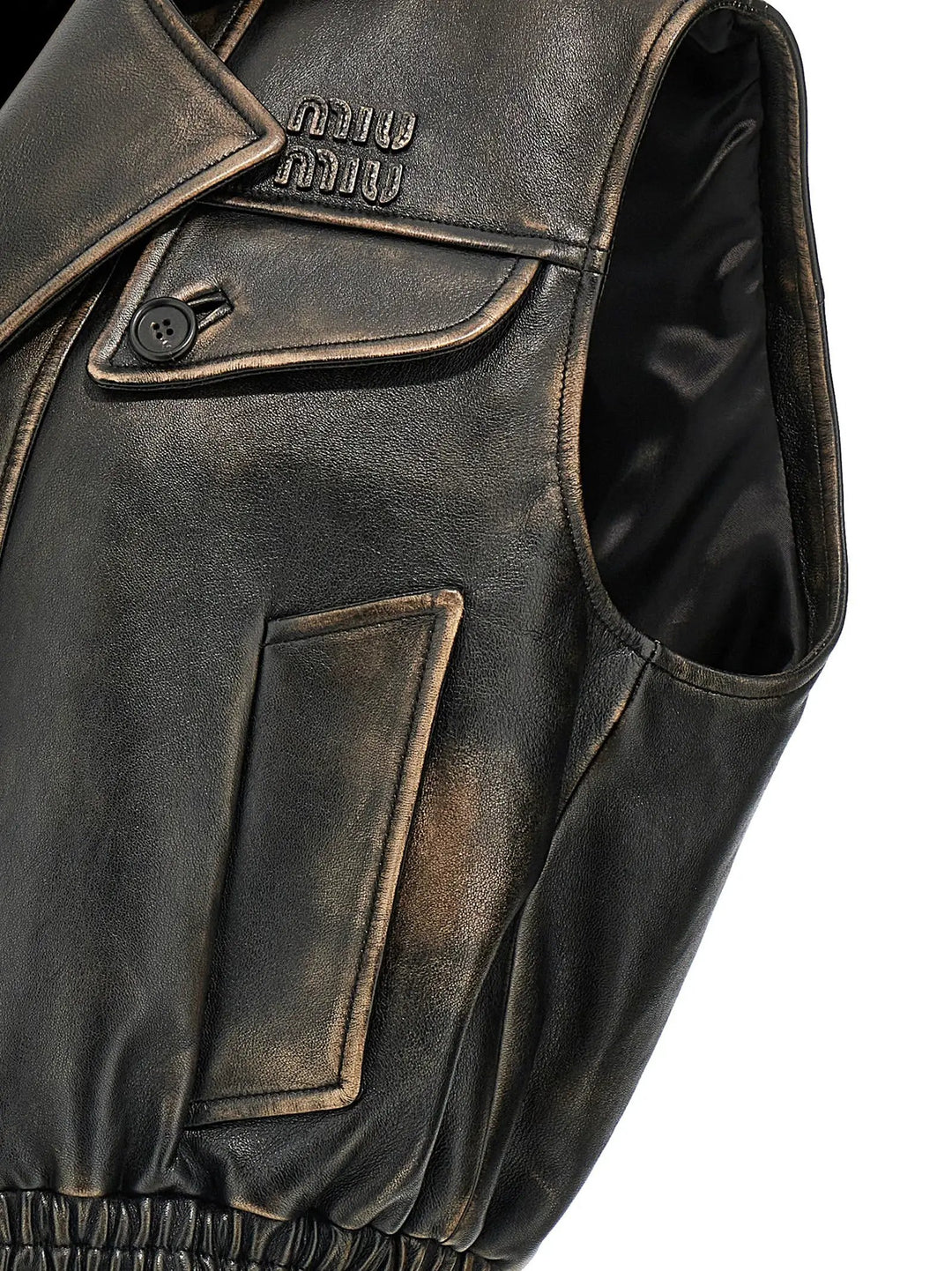 Miu Miu Sample Sale | Miu Miu Brown Lamb Leather Sleeveless Jacket - | Designer outlet