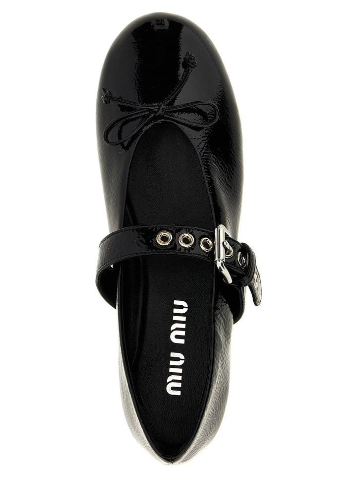 Miu Miu Sample Sale | Miu Miu Black Calfskin Ballet Flats - | Designer outlet