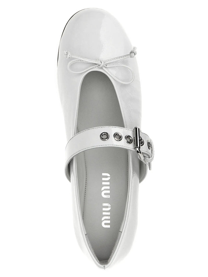 Miu Miu Sample Sale | Miu Miu White Calfskin Ballet Flats - | Designer outlet