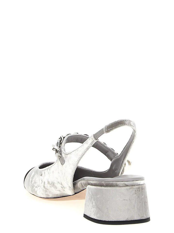 Miu Miu Sample Sale | Miu Miu Silver Calfskin Mid Heel Pumps - | Designer outlet
