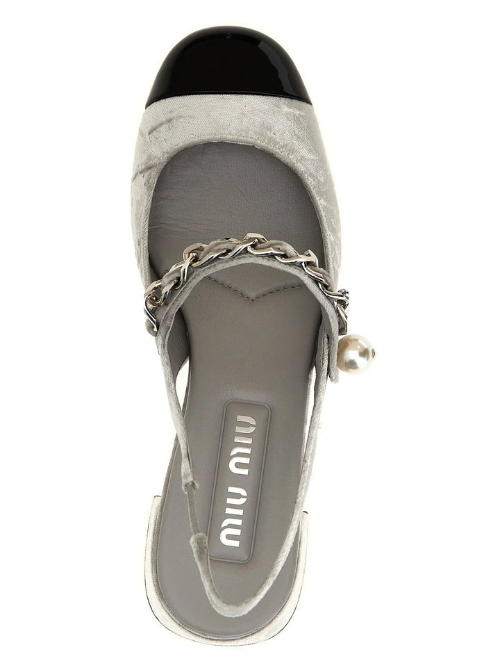 Miu Miu Sample Sale | Miu Miu Silver Calfskin Mid Heel Pumps - | Designer outlet